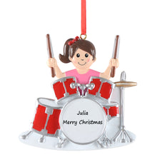Load image into Gallery viewer, Personalized Drummer Girl Christmas Ornament Custom Gift for Music Lovers