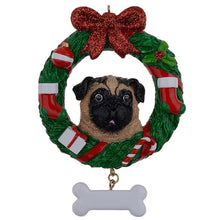 Load image into Gallery viewer, Personalized Christmas Pet Ornament Pug Wreath