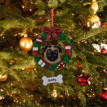 Load image into Gallery viewer, Personalized Christmas Pet Ornament Pug Wreath