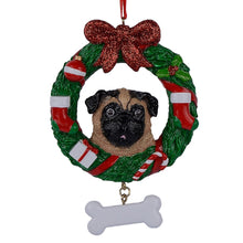 Load image into Gallery viewer, Personalized Christmas Pet Ornament Pug Wreath
