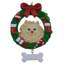 Load image into Gallery viewer, Personalized Christmas Pet Ornament Pomeranian Wreath