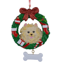 Load image into Gallery viewer, Personalized Christmas Pet Ornament Pomeranian Wreath