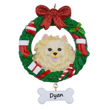 Load image into Gallery viewer, Personalized Christmas Pet Ornament Pomeranian Wreath