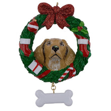 Load image into Gallery viewer, Personalized Christmas Pet Ornament Yellow Labrador Retriever Wreath