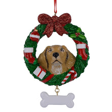 Load image into Gallery viewer, Personalized Christmas Pet Ornament Yellow Labrador Retriever Wreath