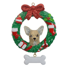 Load image into Gallery viewer, Personalized Christmas Pet Ornament Chihuahua Wreath