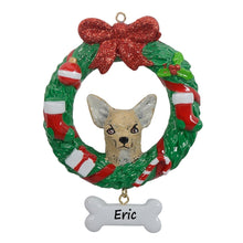 Load image into Gallery viewer, Personalized Christmas Pet Ornament Chihuahua Wreath