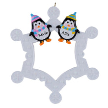 Load image into Gallery viewer, Personalized Christmas Ornament Snowflake with Penguin Family 2