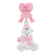Load image into Gallery viewer, Personalized Ornaments Baby's First Christmas Baby Bear Pink