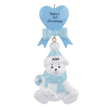 Load image into Gallery viewer, Personalized Baby's First Gift Christmas Ornament Baby Bear Blue