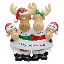 Load image into Gallery viewer, Personalized Christmas Gift for Family 4 Moose Ornament