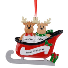 Load image into Gallery viewer, Personalized Gift Christmas Ornament Sled Reindeer Family 2