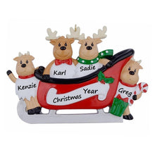 Load image into Gallery viewer, Personalized Christmas Ornament Sled Reindeer Family 4