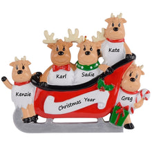 Load image into Gallery viewer, Personalized Christmas Ornament Sled Reindeer Family 5