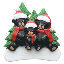 Load image into Gallery viewer, Customize Christmas Decoration Ornament Plaid Scarf Black Bear Family 3