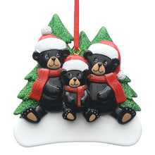 Load image into Gallery viewer, Customize Christmas Decoration Ornament Plaid Scarf Black Bear Family 3