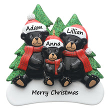 Load image into Gallery viewer, Customize Christmas Decoration Ornament Plaid Scarf Black Bear Family 3