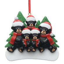 Load image into Gallery viewer, Personalized Family Gift Christmas Ornament Plaid Scarf Black Bear Family 5
