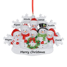 Load image into Gallery viewer, Personalized Christmas Ornament Snowman Family with Snowflake Family 6