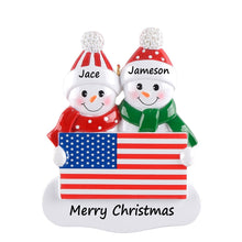 Load image into Gallery viewer, Personalized Christmas Gift Family Ornament Patriotic Snowman Family 2