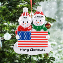 Load image into Gallery viewer, Personalized Christmas Gift Family Ornament Patriotic Snowman Family 2