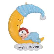Load image into Gallery viewer, Personalized Ornament Baby's First Christmas Baby Boy Sleep in Moon