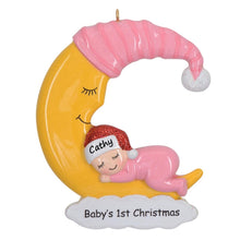 Load image into Gallery viewer, Personalized Christmas Ornament Baby Girl Sleep in Moon