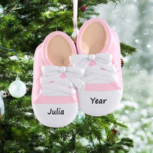 Load image into Gallery viewer, Personalized Baby's 1st Christmas Gift Ornament Baby Shoes Girl/Boy