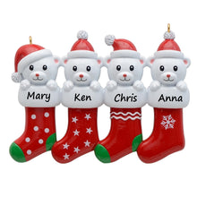 Load image into Gallery viewer, Personalized Christmas Gift Family 4 Ornament Bear Stocking