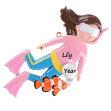 Load image into Gallery viewer, Personalized Christmas Gift Snorkeling Girl Ornament