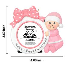 Load image into Gallery viewer, Baby's First Christmas Gift Bow Photo Frame Personalized Ornament