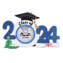 Load image into Gallery viewer, Personalized Christmas Ornament 2024 Graduate Photo Frame Black/Blue/Red