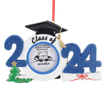 Load image into Gallery viewer, Personalized Christmas Ornament 2024 Graduate Photo Frame Black/Blue/Red