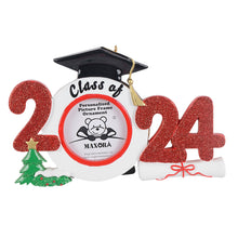 Load image into Gallery viewer, Personalized Christmas Ornament 2024 Graduate Photo Frame Black/Blue/Red