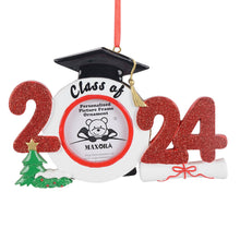 Load image into Gallery viewer, Personalized Christmas Ornament 2024 Graduate Photo Frame Black/Blue/Red