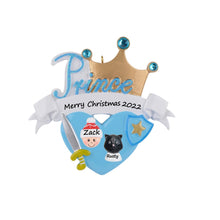 Load image into Gallery viewer, Christmas Personalized Ornament Prince Crown Blue/Pink