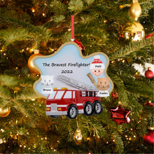 Load image into Gallery viewer, Personalized Christmas Ornament Firetruck