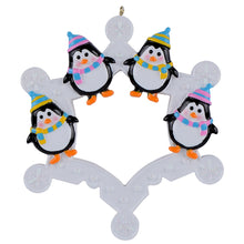 Load image into Gallery viewer, Personalized Christmas Ornament Snowflake with Penguin Family 4