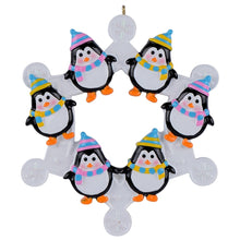 Load image into Gallery viewer, Personalized Christmas Ornament Snowflake with Penguin Family 6