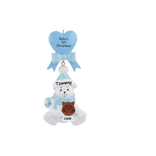 Load image into Gallery viewer, Personalized Baby's First Gift Christmas Ornament Baby Bear Blue