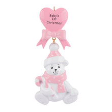 Load image into Gallery viewer, Personalized Ornaments Baby's First Christmas Baby Bear Pink