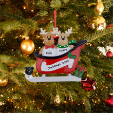 Load image into Gallery viewer, Personalized Gift Christmas Ornament Sled Reindeer Family 2