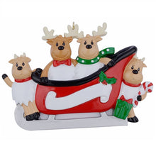 Load image into Gallery viewer, Personalized Christmas Ornament Sled Reindeer Family 4