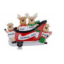 Load image into Gallery viewer, Personalized Christmas Ornament Sled Reindeer Family 4