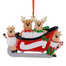 Load image into Gallery viewer, Personalized Christmas Ornament Sled Reindeer Family 4