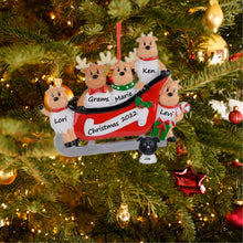 Load image into Gallery viewer, Personalized Christmas Ornament Sled Reindeer Family 5