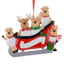 Load image into Gallery viewer, Personalized Christmas Ornament Sled Reindeer Family 5