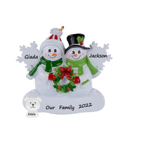 Load image into Gallery viewer, Personalized Christmas Ornament Snowman Family with Snowflake Family 2