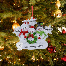 Load image into Gallery viewer, Personalized Christmas Ornament Snowman Family with Snowflake Family 3
