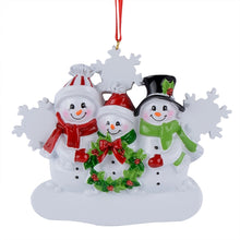 Load image into Gallery viewer, Personalized Christmas Ornament Snowman Family with Snowflake Family 3